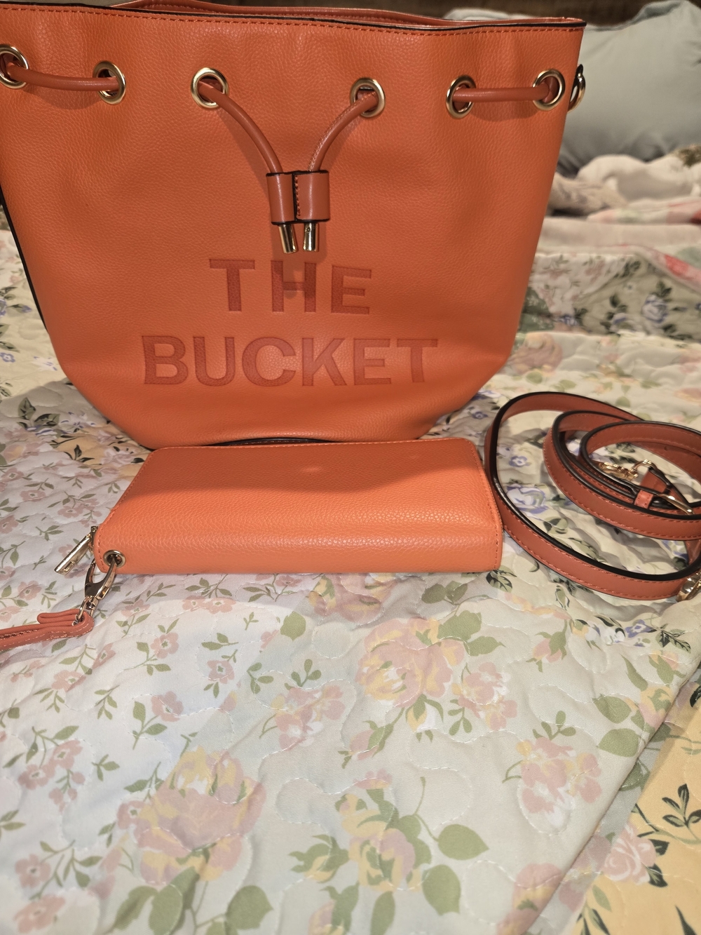 Orange 'The Bucket' Women's Tote Bag with Wallet and Strap